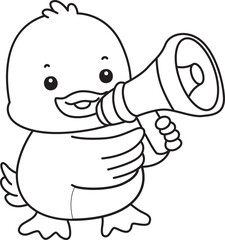 Lineart of Cute Duck icon. Outline of Funny baby Duck animal series stock illustration. life of fluffy Duck designs.