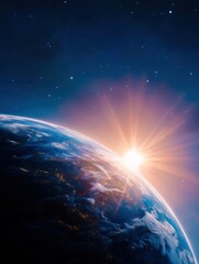 Fototapeta premium Stunning view of Earth with a sunrise from space.