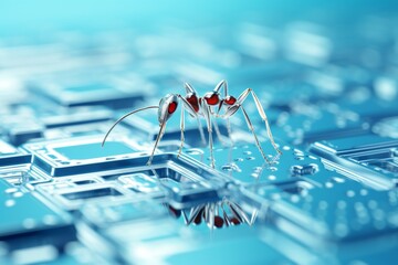 Minimalist design of a robotic ant on a clear background showcasing modern technology aesthetics