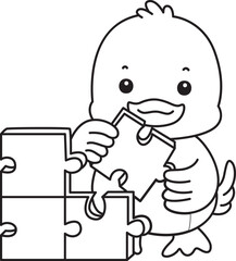 Lineart of Cute Duck icon. Outline of Funny baby Duck animal series stock illustration. life of fluffy Duck designs.