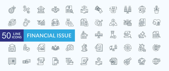 Financial issue icon collection set with investment, asset management, quality control, insurance, budget planning