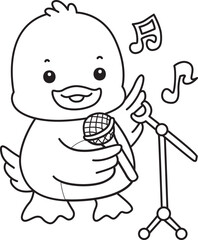 Lineart of Cute Duck icon. Outline of Funny baby Duck animal series stock illustration. life of fluffy Duck designs.