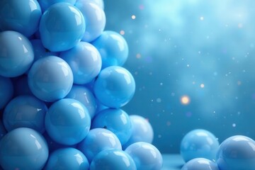 Dreamy blue balloon cascade, soft lighting, silver accents , dreamy, sophisticated