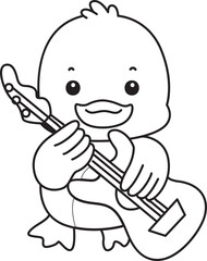 Lineart of Cute Duck icon. Outline of Funny baby Duck animal series stock illustration. life of fluffy Duck designs.