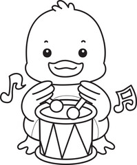 Coloring book of Cute Duck icon. Outline of  Funny baby Duck animal series stock illustration. life of fluffy Duck designs.