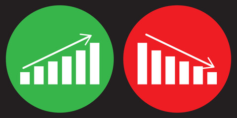Graph Financial arrows up and down. Vector graph with black, green and red arrows. Graph with increase and decrease Report.  Vector illustration.