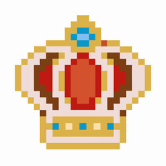 Obraz premium pixel art crown, vintage royal symbol retro digital design, colorful jewel emblem