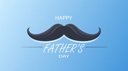 Wide blue Father's Day banner with large mustache illustration and centered typography, ideal for marketing, cards, and digital celebration