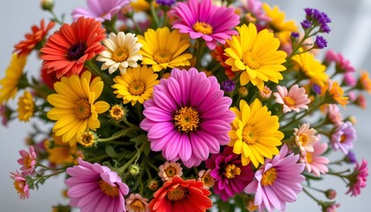 Fototapeta premium a vibrant bouquet of wildflowers arranged in a vase.