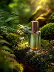 Fragrance bottle display forest product photography nature close-up