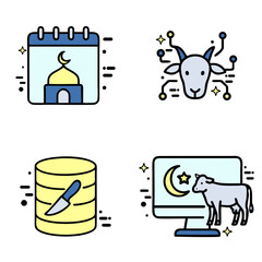 Futuristic Eid al-Adha Icons, Islamic and Technology Fusion icon Set, Islamic and business Fusion icon Set