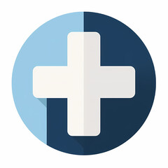 Fototapeta premium Healthcare Symbol: A clean, modern healthcare icon featuring a plus sign within a circle, with shades of blue and a touch of shadow, ideal for medical or first aid related designs.
