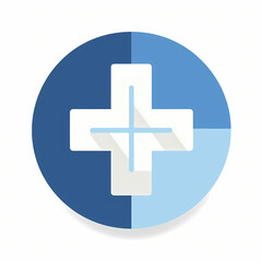 Fototapeta premium Plus sign in circle: A simple blue and white plus sign nested inside a circle with blue sections, perfect for illustrating addition, positivity, or healthcare.