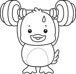 Coloring book of Cute Duck icon. Outline of  Funny baby Duck animal series stock illustration. life of fluffy Duck designs.