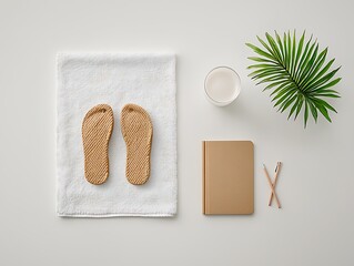 Summer Flatlay: Sandals Beach Towel and Travel Notebook