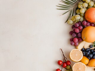 Summer Fruit Flatlay with Palm Shadows and Bright Background
