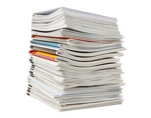 A large stack of papers with some colored sheets visible in the middle on a black background space