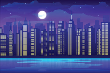 Fototapeta premium City Skyline Illustration at Night