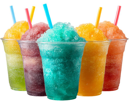 Colorful Shaved Ice Drinks in Plastic Cups, PNG