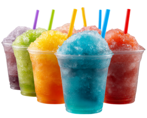 Colorful Snow Cones in Cups with Straws, PNG