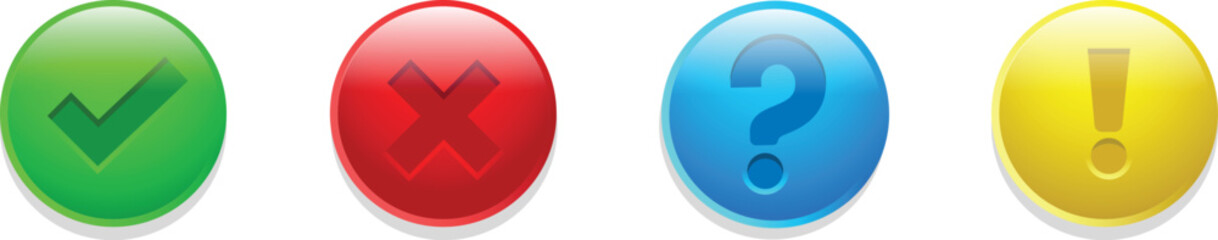 Set round buttons with sign done, error, question mark, exclamation point