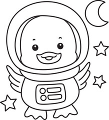 Coloring book of Cute Duck icon. Outline of  Funny baby Duck animal series stock illustration. life of fluffy Duck designs.