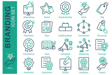 Branding icon set. line icon style. containing icon advertising, brand, promotion and more. business element vector illustration