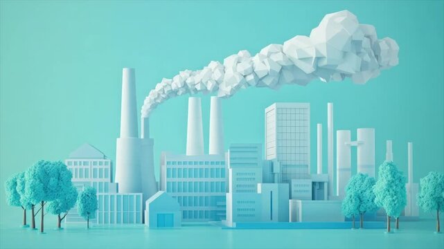 Industrial complex emitting smoke against a teal backdrop