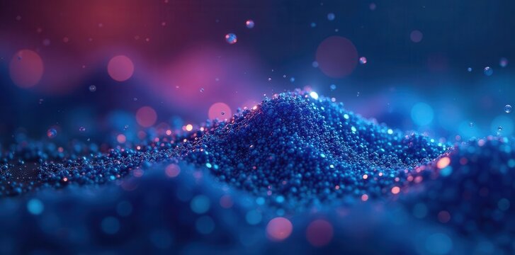 Deep cobalt microparticles, shimmering metallic sheen, texture, science
