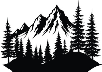Obraz premium Mountain Forest Vector, Mountain Silhouette Icon Clipart