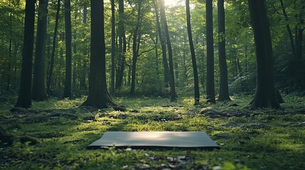 An invitation to inner peace a yoga mat awaits in the sun dappled forest promising mindful movement and quiet