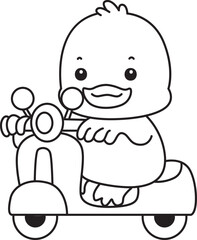 Coloring book of Cute Duck icon. Outline of  Funny baby Duck animal series stock illustration. life of fluffy Duck designs.