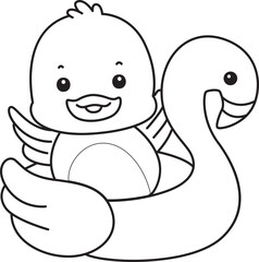 Coloring book of Cute Duck icon. Outline of  Funny baby Duck animal series stock illustration. life of fluffy Duck designs.