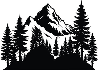 Fototapeta premium Mountain Forest Vector, Mountain Silhouette Icon Clipart