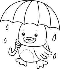 Coloring book of Cute Duck icon. Outline of  Funny baby Duck animal series stock illustration. life of fluffy Duck designs.