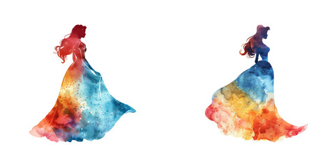 abstract color silhouette of princess watercolor vector illustration © Dar