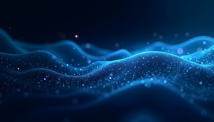 A stunningly detailed display of abstract waves, rendered in shades of blue, create a captivating sense of depth and movement. Tiny shimmering particles dance across the surface.