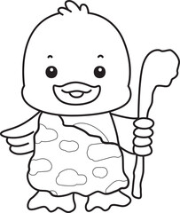 Coloring book of Cute Duck icon. Outline of  Funny baby Duck animal series stock illustration. life of fluffy Duck designs.