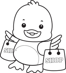 Obraz premium Coloring book of Cute Duck icon. Outline of Funny baby Duck animal series stock illustration. life of fluffy Duck designs.