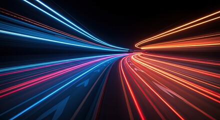 Fast-moving light trails through a tunnel