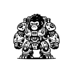 Cyber Gorilla Robot Vector Illustration in Black and White Futuristic Mecha Style with Mechanical Armor and Powerful Design