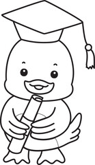 Coloring book of Cute Duck icon. Outline of  Funny baby Duck animal series stock illustration. life of fluffy Duck designs.