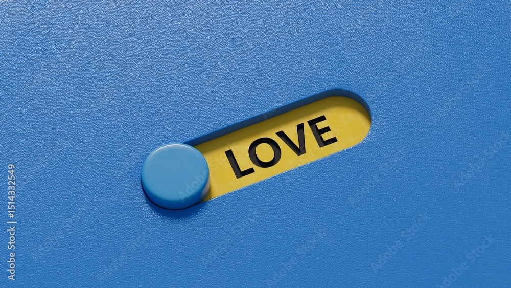 Poster love.slide switch spelling.flat lay view from above on slide switch buttons.it technology concept.3d