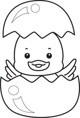 Coloring book of Cute Duck icon. Outline of  Funny baby Duck animal series stock illustration. life of fluffy Duck designs.