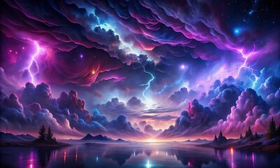 Black dark deep purple violet blue pink magenta fuchsia sky. Storm rain cloud. Fog smoke mist steam. Gloomy night dramatic ominous sky. Fantasy universe mystic. Or spooky evil nightmare horror concept