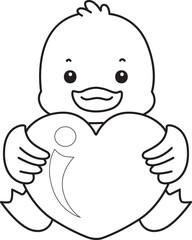 Coloring book of Cute Duck icon. Outline of  Funny baby Duck animal series stock illustration. life of fluffy Duck designs.