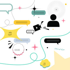 Creative Social Media Speech Bubbles and Profile Icon with Modern Abstract Elements &ndash; Communication, Messaging, and Feedback Concept in Minimal Vector Style