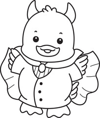 Naklejka premium Coloring book of Cute Duck icon. Outline of Funny baby Duck animal series stock illustration. life of fluffy Duck designs.