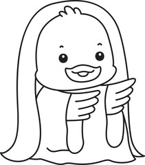 Coloring book of Cute Duck icon. Outline of  Funny baby Duck animal series stock illustration. life of fluffy Duck designs.