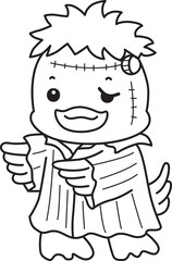 Coloring book of Cute Duck icon. Outline of  Funny baby Duck animal series stock illustration. life of fluffy Duck designs.